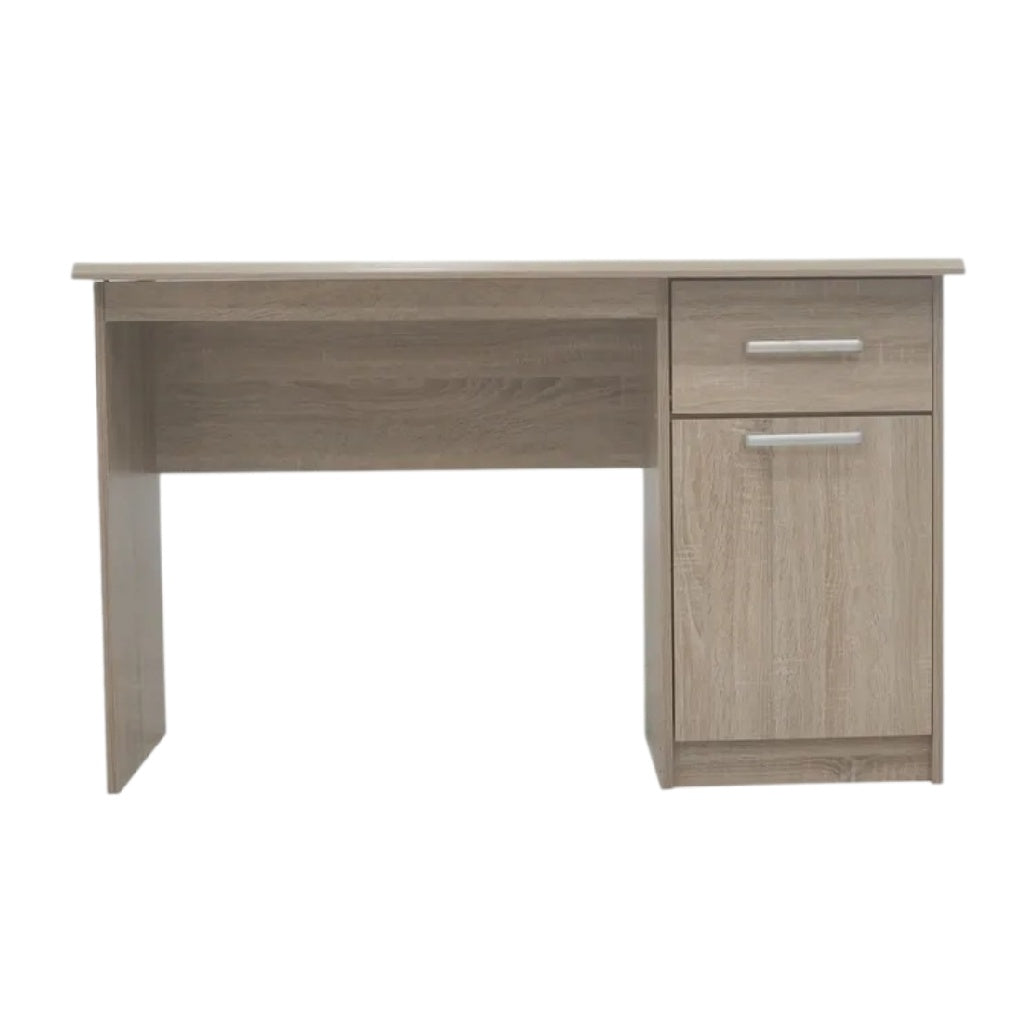 **Bureau en bois clair avec tiroir et rangement**