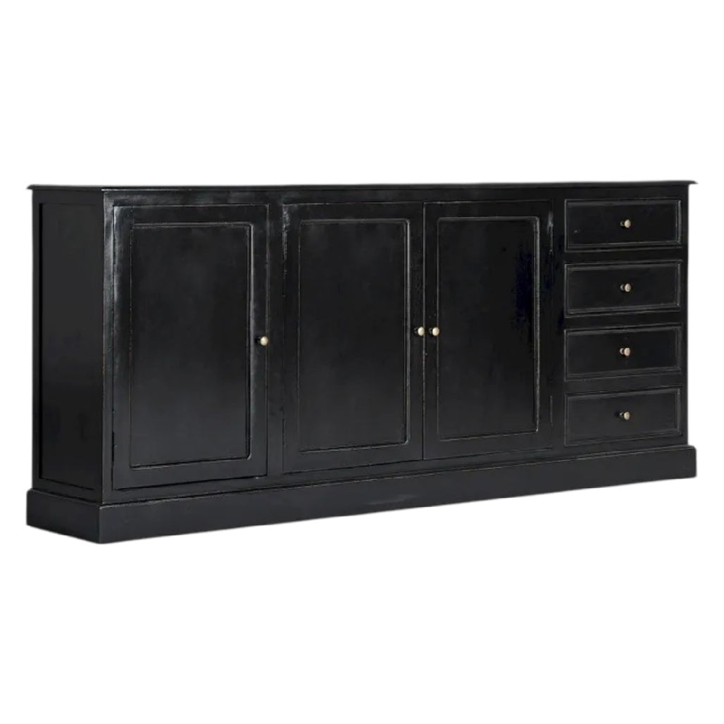 **Buffet noir en bois avec rangements et tiroirs**